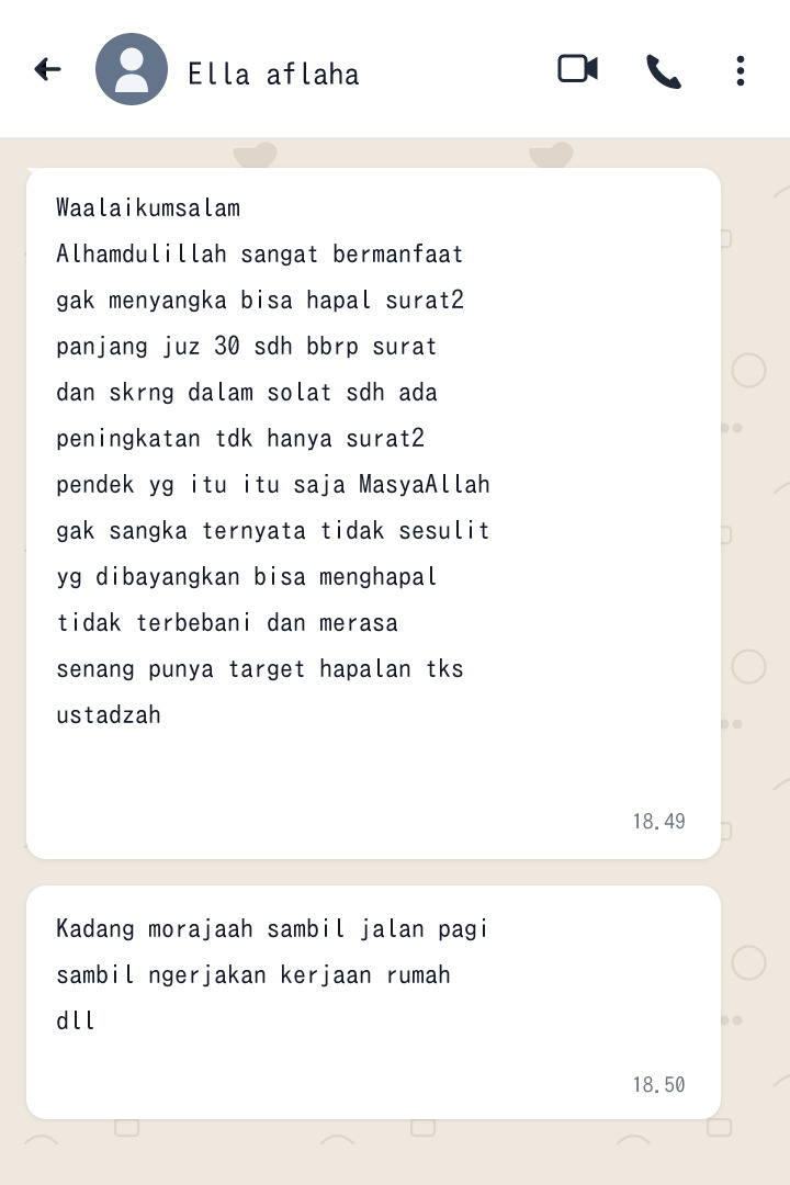 Testimoni WhatsApp Peserta - Ella Aflaha