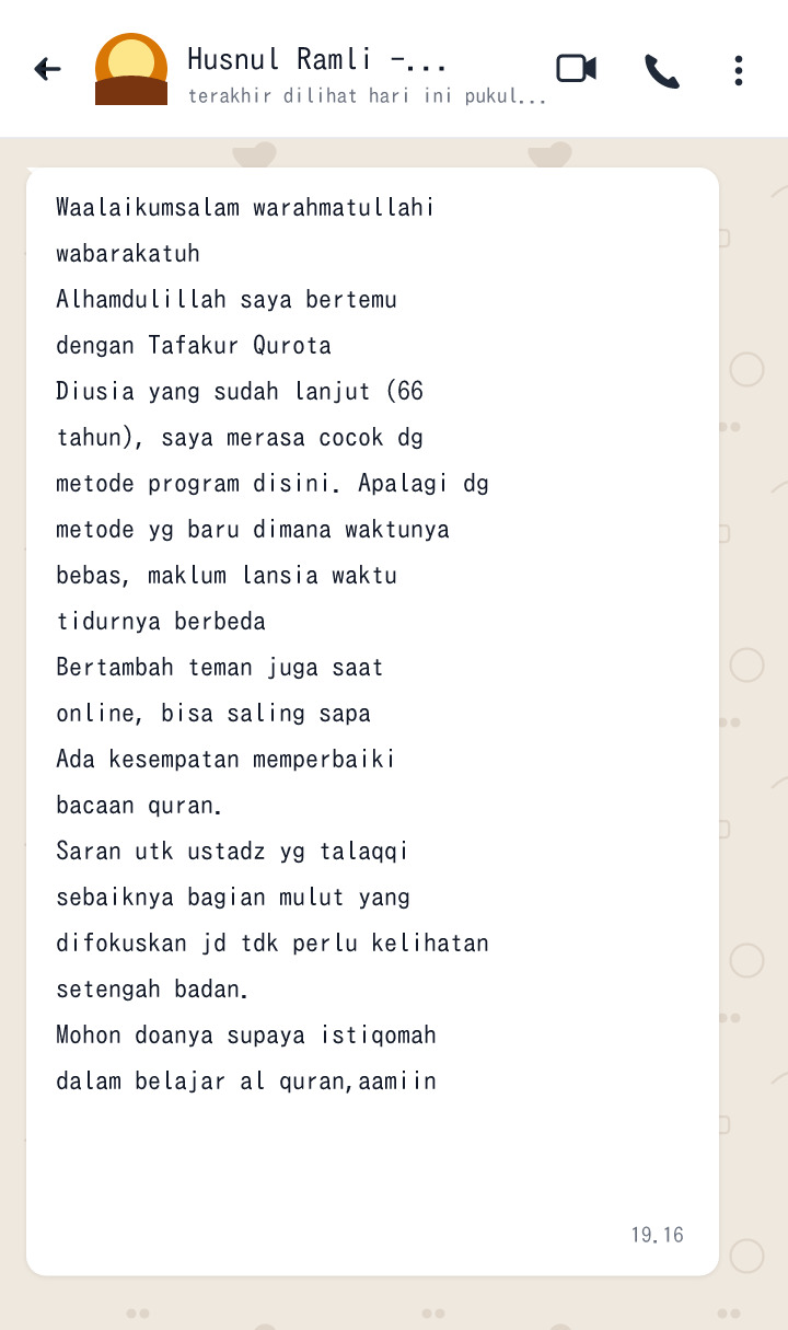 Testimoni WhatsApp Peserta - Husnul Ramli (66 Tahun)